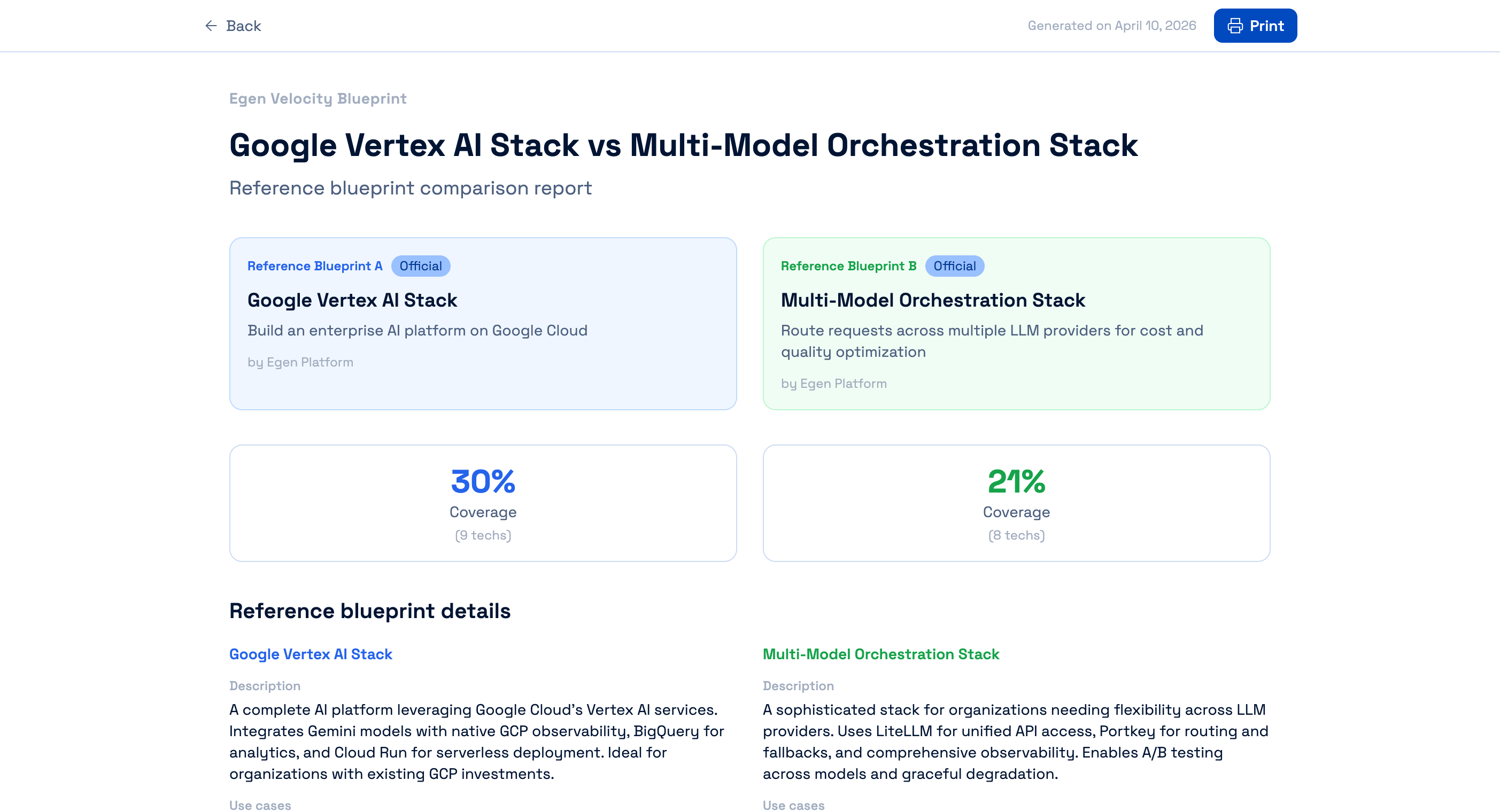 Generate a shareable comparison report